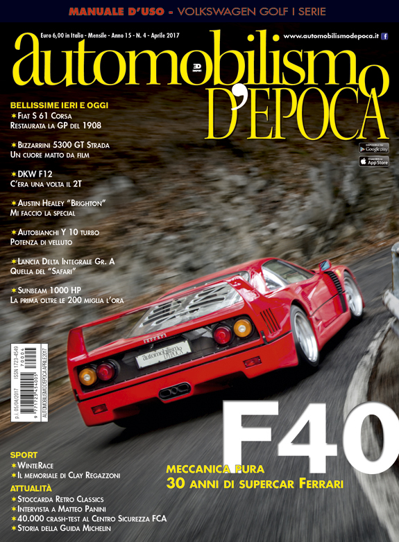 La prova della Ferrari F40 sulla copertina di Automobilismo dâEpoca di Aprile